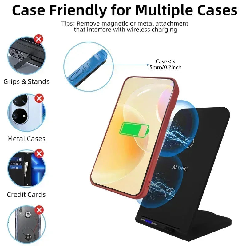Katlanabilir Hızlı Şarjlı Kablosuz Masaüstü Şarj Standı – iPhone 11–16, Samsung S24/S23/S22, Xiaomi ve Tüm Qi Uyumlu Cihazlar için