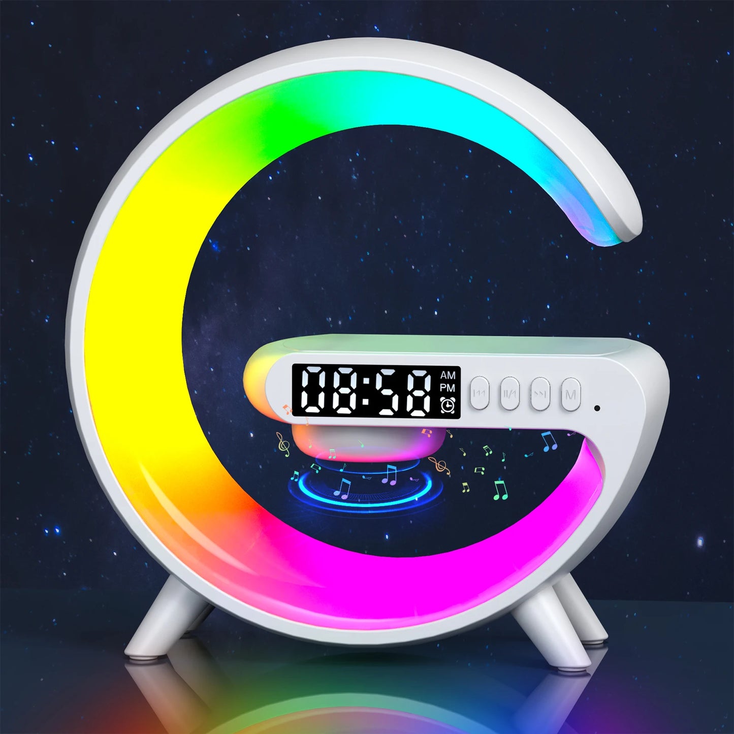 Çok Fonksiyonlu Kablosuz Şarj Cihazı & Bluetooth Hoparlör & RGB Gece Lambası – 15W Hızlı Şarj, iPhone, Samsung, Xiaomi, Huawei Uyumlu