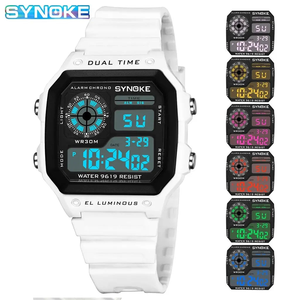 SYNOKE Dijital Spor Saat | 7 Renkli LED Işıklı, Suya Dayanıklı, Çok Fonksiyonlu Erkek Kadın Kol Saati | Öğrenci ve Outdoor Kullanım İçin
