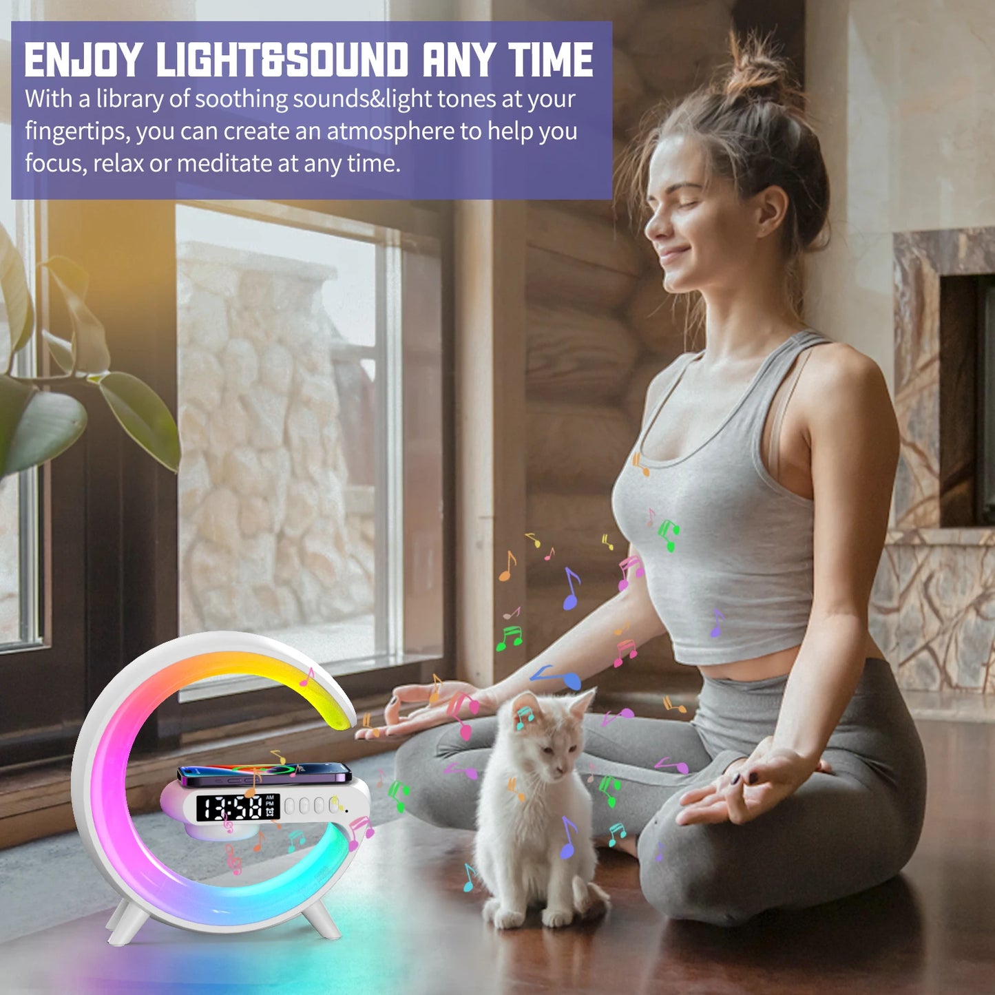 Çok Fonksiyonlu Kablosuz Şarj Cihazı & Bluetooth Hoparlör & RGB Gece Lambası – 15W Hızlı Şarj, iPhone, Samsung, Xiaomi, Huawei Uyumlu
