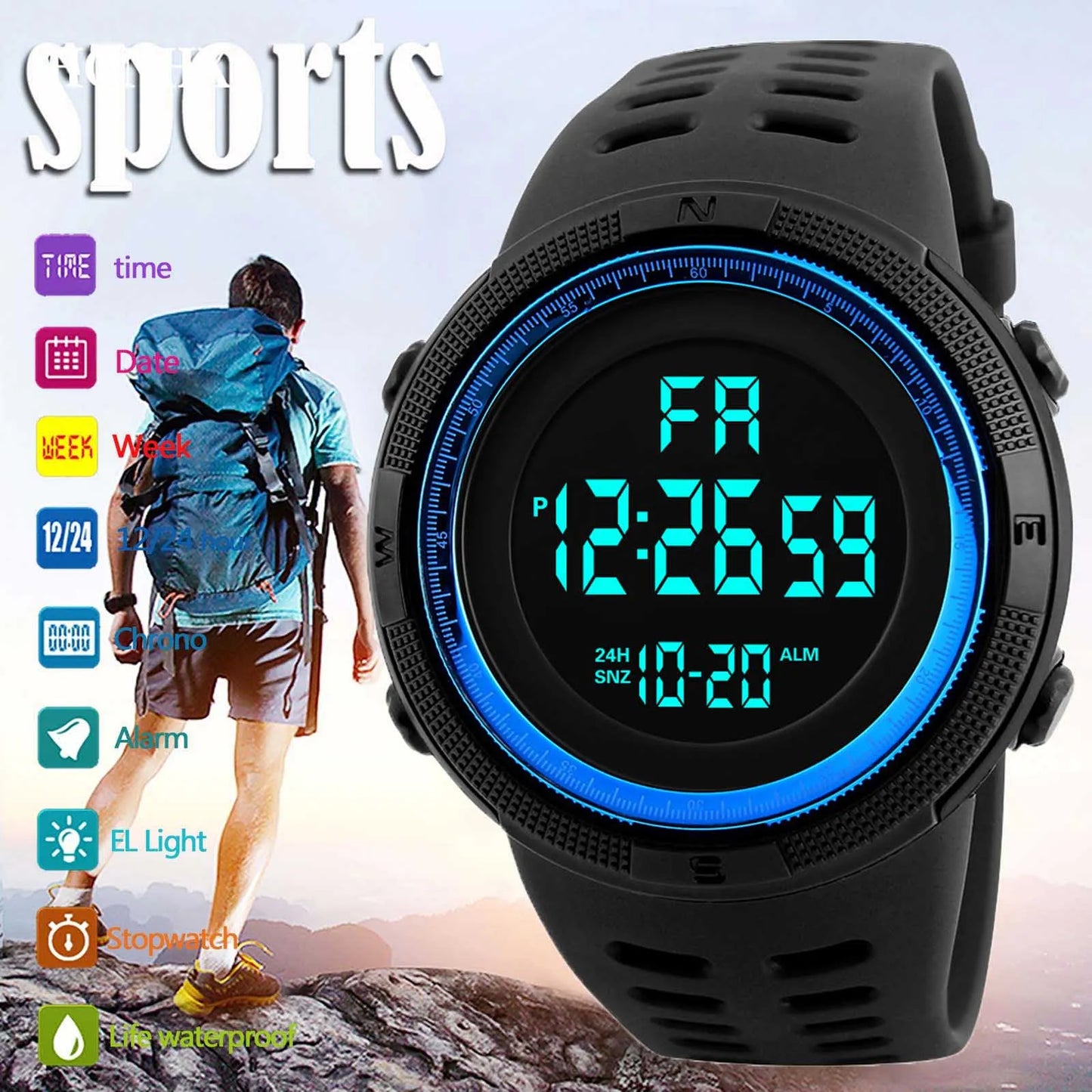 Erkek Askeri Tarz Dijital Spor Saat | LED Işıklı, Suya Dayanıklı, Kronometreli Çok Fonksiyonlu Kol Saati | Genç, Öğrenci, Spor Kullanımı İçin