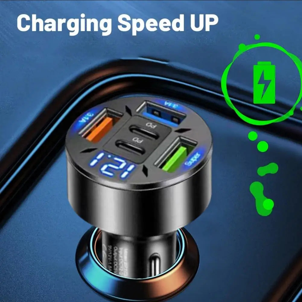 250W 5 Portlu Araç Şarj Cihazı | PD & QC3.0 Hızlı Şarj | Type-C Adaptör | iPhone & Android Uyumlu