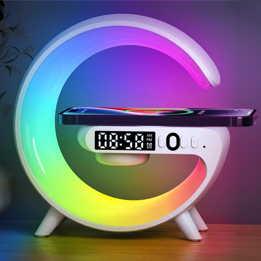 Çok Fonksiyonlu Kablosuz Şarj Cihazı & Bluetooth Hoparlör & RGB Gece Lambası – 15W Hızlı Şarj, iPhone, Samsung, Xiaomi, Huawei Uyumlu