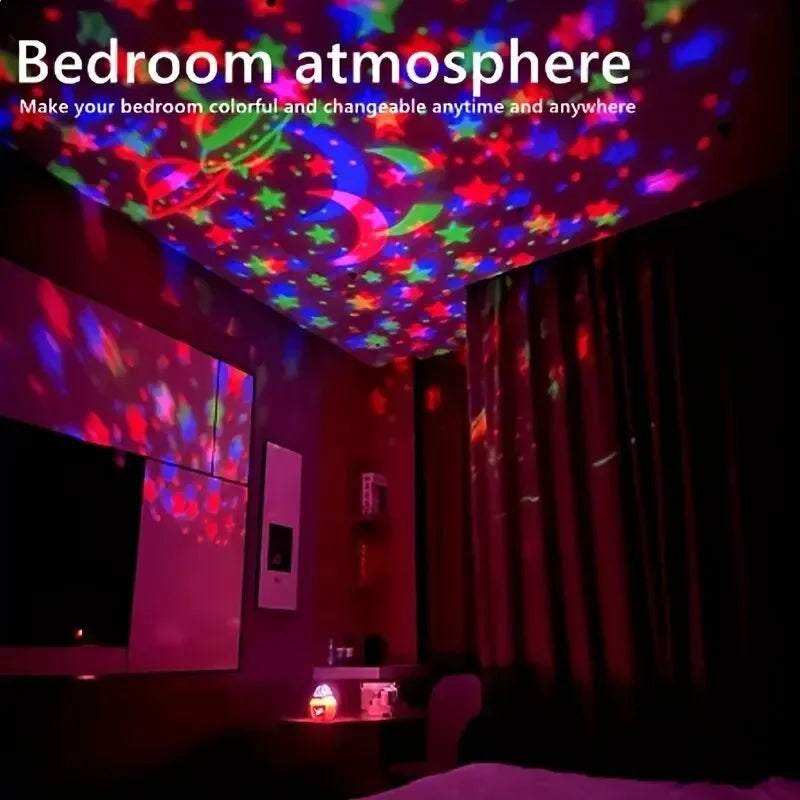 Renkli LED Yıldızlı Gökyüzü Projektör Işığı Dönen Sihirli Top Ay Yıldız Gece Lambası Yatak Odası Atmosfer Lambası Ev Dekorasyonu İçin