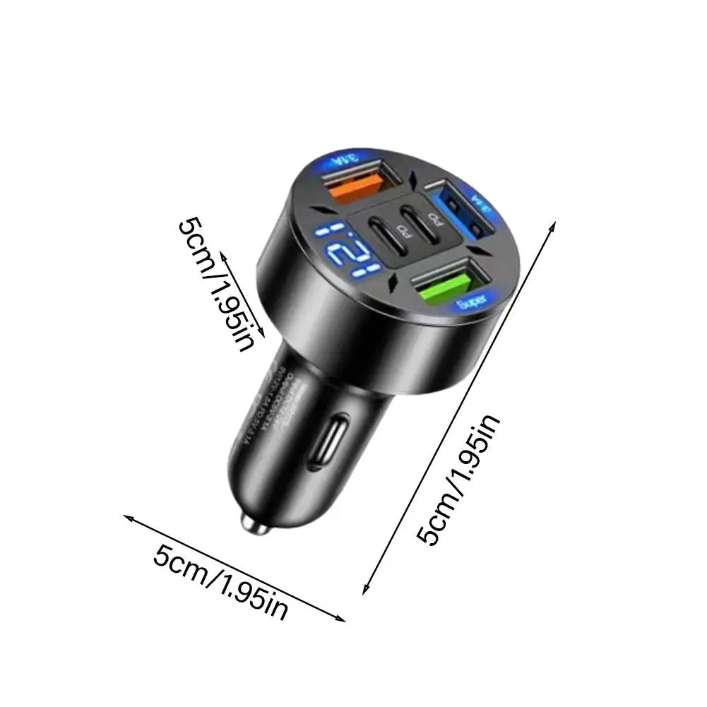 250W 5 Portlu Araç Şarj Cihazı | PD & QC3.0 Hızlı Şarj | Type-C Adaptör | iPhone & Android Uyumlu