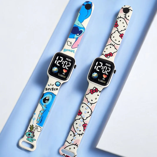 Stitch & Hello Kitty Çocuk Saati | Kız Çocuk Dijital Saat | Renkli LED Ekranlı Akıllı Bileklik | Sevimli Karakter Tasarımı