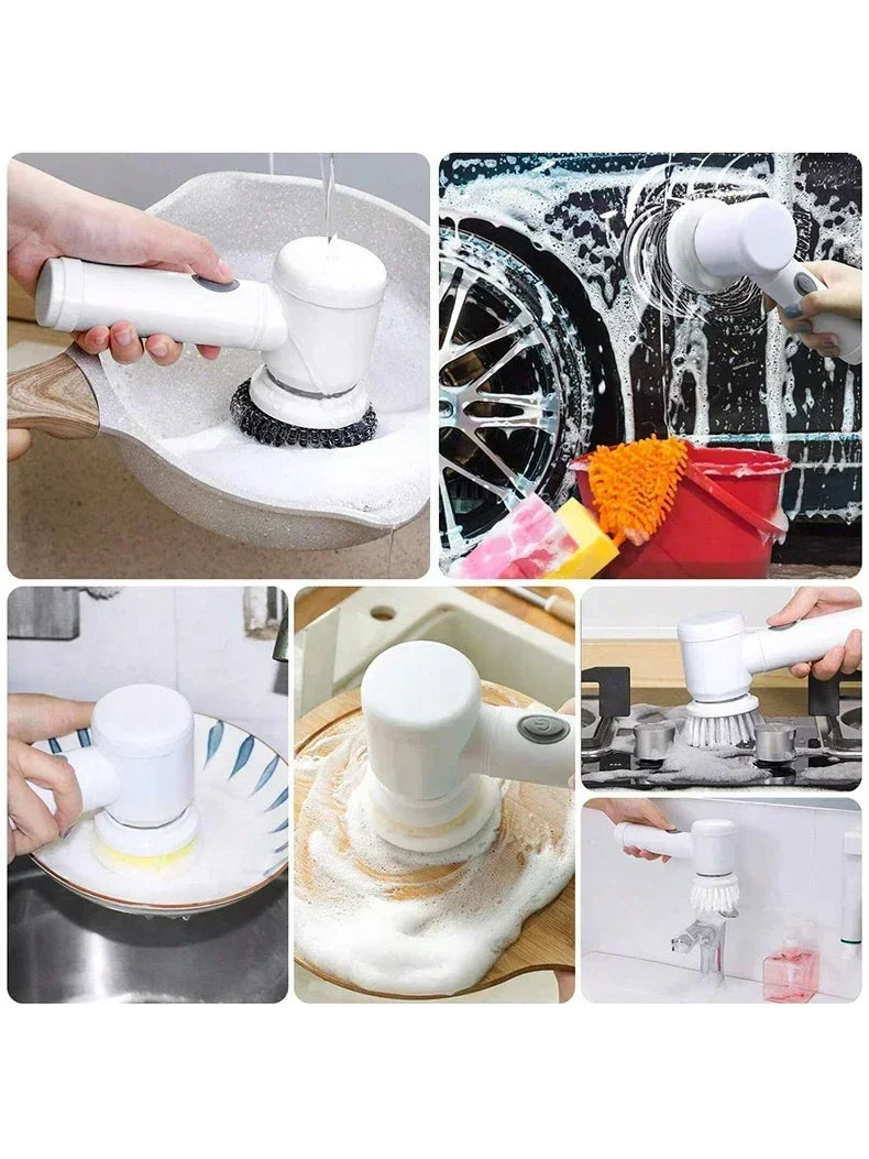 Elektrikli Döner Başlıklı Temizlik Fırçası – Şarjlı, Kablosuz, 5 Değiştirilebilir Başlıklı Güçlü Banyo ve Ev Temizlik Cihazı