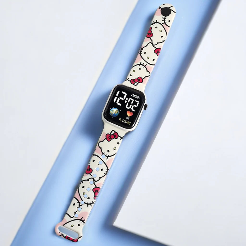 Stitch & Hello Kitty Çocuk Saati | Kız Çocuk Dijital Saat | Renkli LED Ekranlı Akıllı Bileklik | Sevimli Karakter Tasarımı