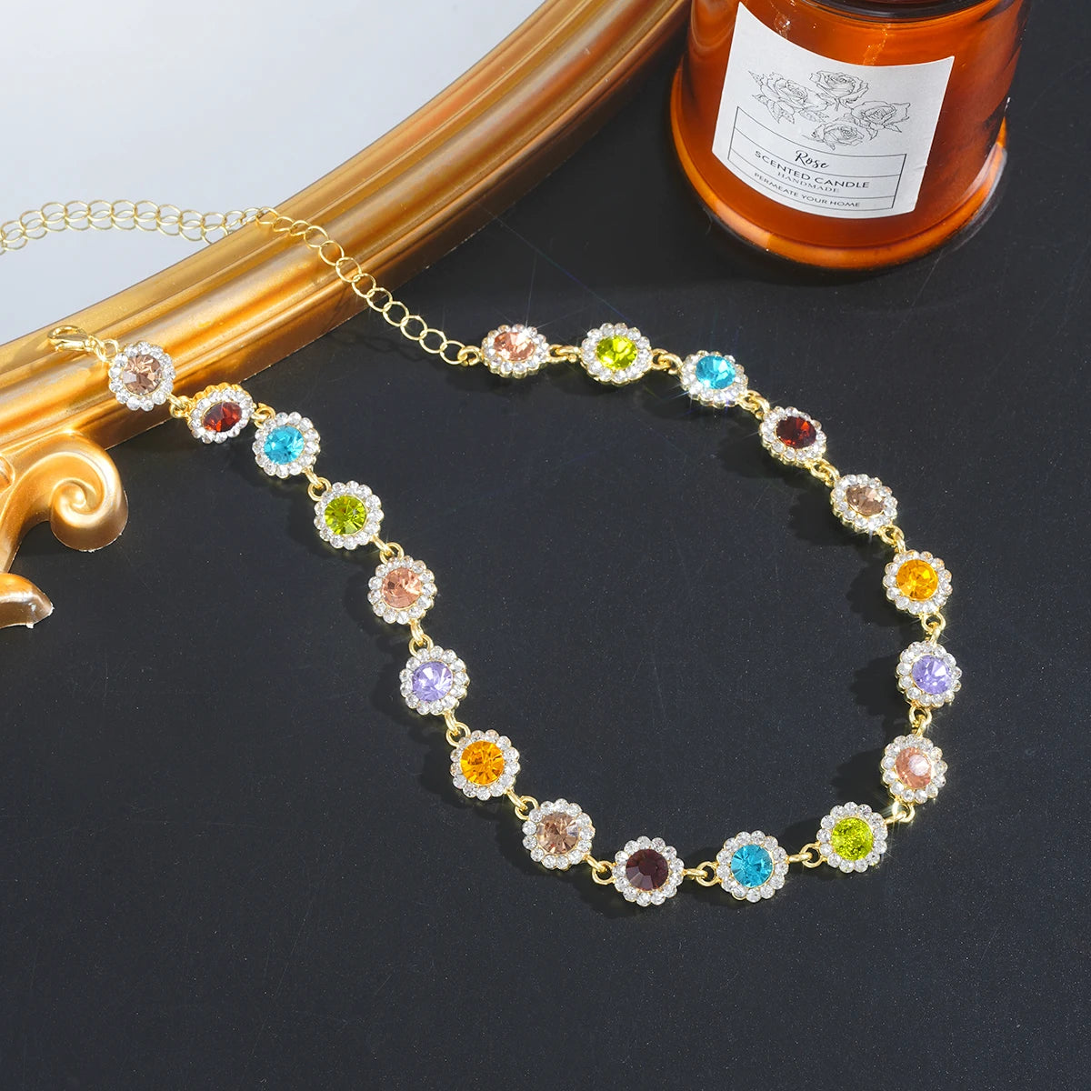 Kore Tarzı Renkli Kristal Choker Kolye & Bileklik Seti | Parlak Taşlı Kadın Moda Takı | Günlük ve Parti Şıklığı İçin