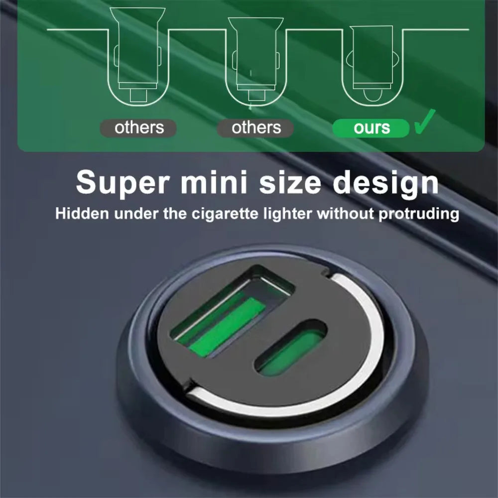 200W Mini Araç Şarj Cihazı | PD & QC3.0 Hızlı Şarj | Type-C iPhone, Samsung, Xiaomi, Huawei Uyumlu