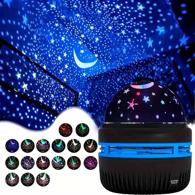 Renkli LED Yıldızlı Gökyüzü Projektör Işığı Dönen Sihirli Top Ay Yıldız Gece Lambası Yatak Odası Atmosfer Lambası Ev Dekorasyonu İçin