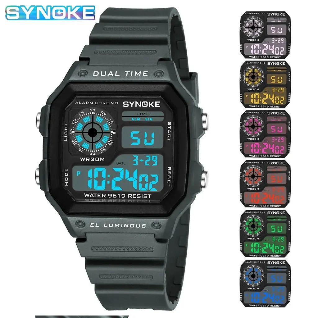 SYNOKE Dijital Spor Saat | 7 Renkli LED Işıklı, Suya Dayanıklı, Çok Fonksiyonlu Erkek Kadın Kol Saati | Öğrenci ve Outdoor Kullanım İçin