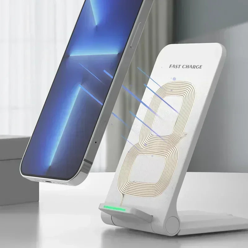 Katlanabilir Hızlı Şarjlı Kablosuz Masaüstü Şarj Standı – iPhone 11–16, Samsung S24/S23/S22, Xiaomi ve Tüm Qi Uyumlu Cihazlar için