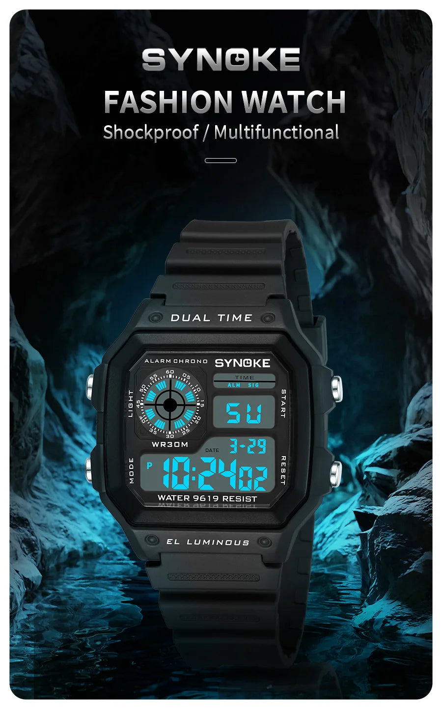 SYNOKE Dijital Spor Saat | 7 Renkli LED Işıklı, Suya Dayanıklı, Çok Fonksiyonlu Erkek Kadın Kol Saati | Öğrenci ve Outdoor Kullanım İçin