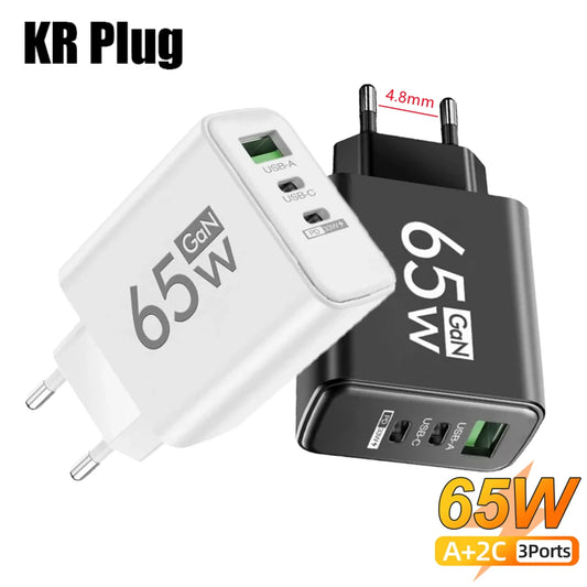 3 Portlu Hızlı Şarj Adaptörü | PD & QC3.0 Destekli | Type-C + USB | iPhone 16, Samsung, Xiaomi, Huawei Uyumlu Duvar Şarj Cihazı (EU/US/KR Priz)