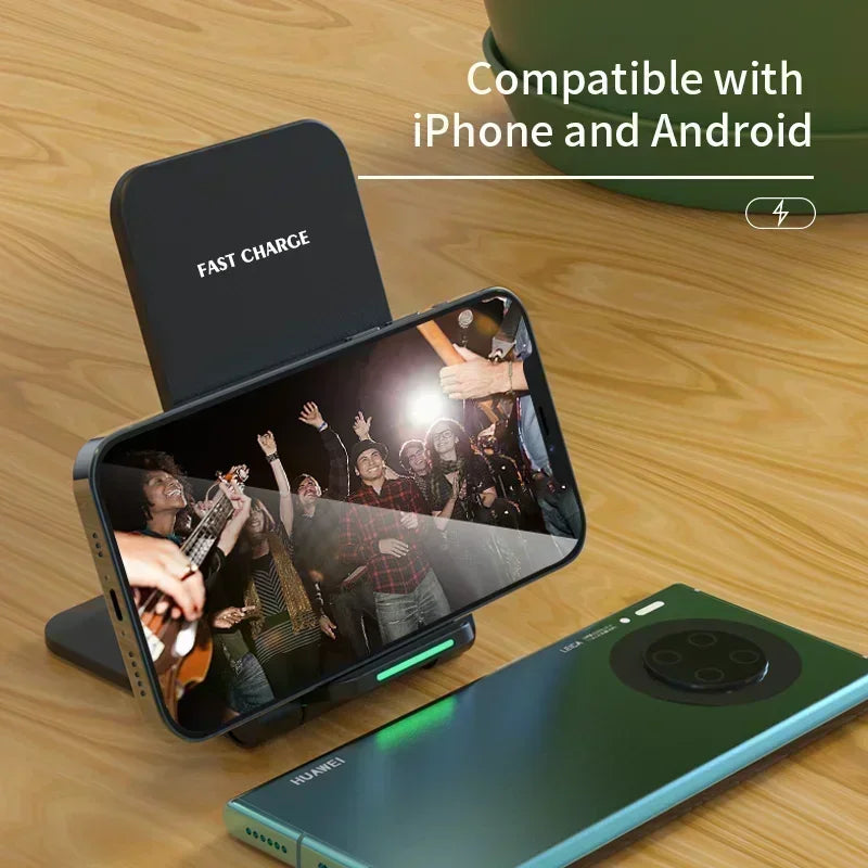 Katlanabilir Hızlı Şarjlı Kablosuz Masaüstü Şarj Standı – iPhone 11–16, Samsung S24/S23/S22, Xiaomi ve Tüm Qi Uyumlu Cihazlar için