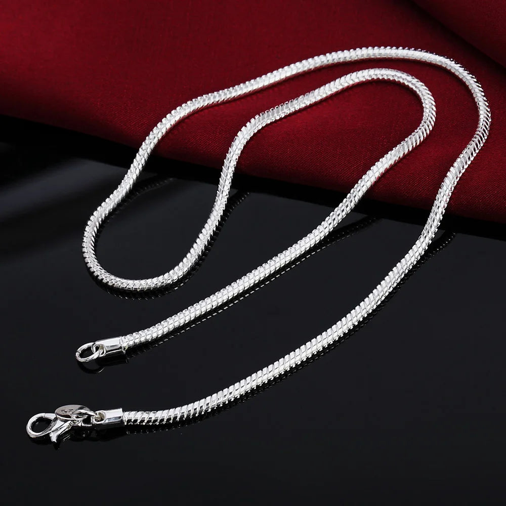 Gümüş Renk Yılan Zincir Kolye | Kadın & Erkek Unisex Takı | 1mm / 2mm / 3mm Kalınlık | 45–60cm Uzunluk | Zarif Moda Aksesuar