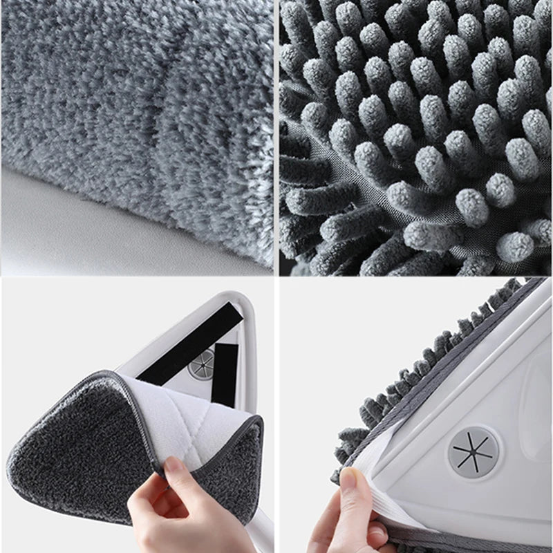 360° Döner Başlıklı Üçgen Cam Temizleyici – Uzatılabilir Saplı, Mikrofiber ve Chenille Çift Bezli, Profesyonel Cam & Ayna Temizlik Aparatı
