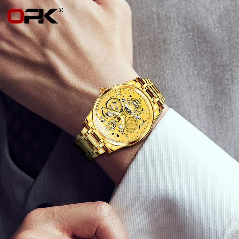 OPK 8135 Erkek Kol Saati | Paslanmaz Çelik Kordon, Gece Parlayan Kadran, Suya Dayanıklı Quartz Saat