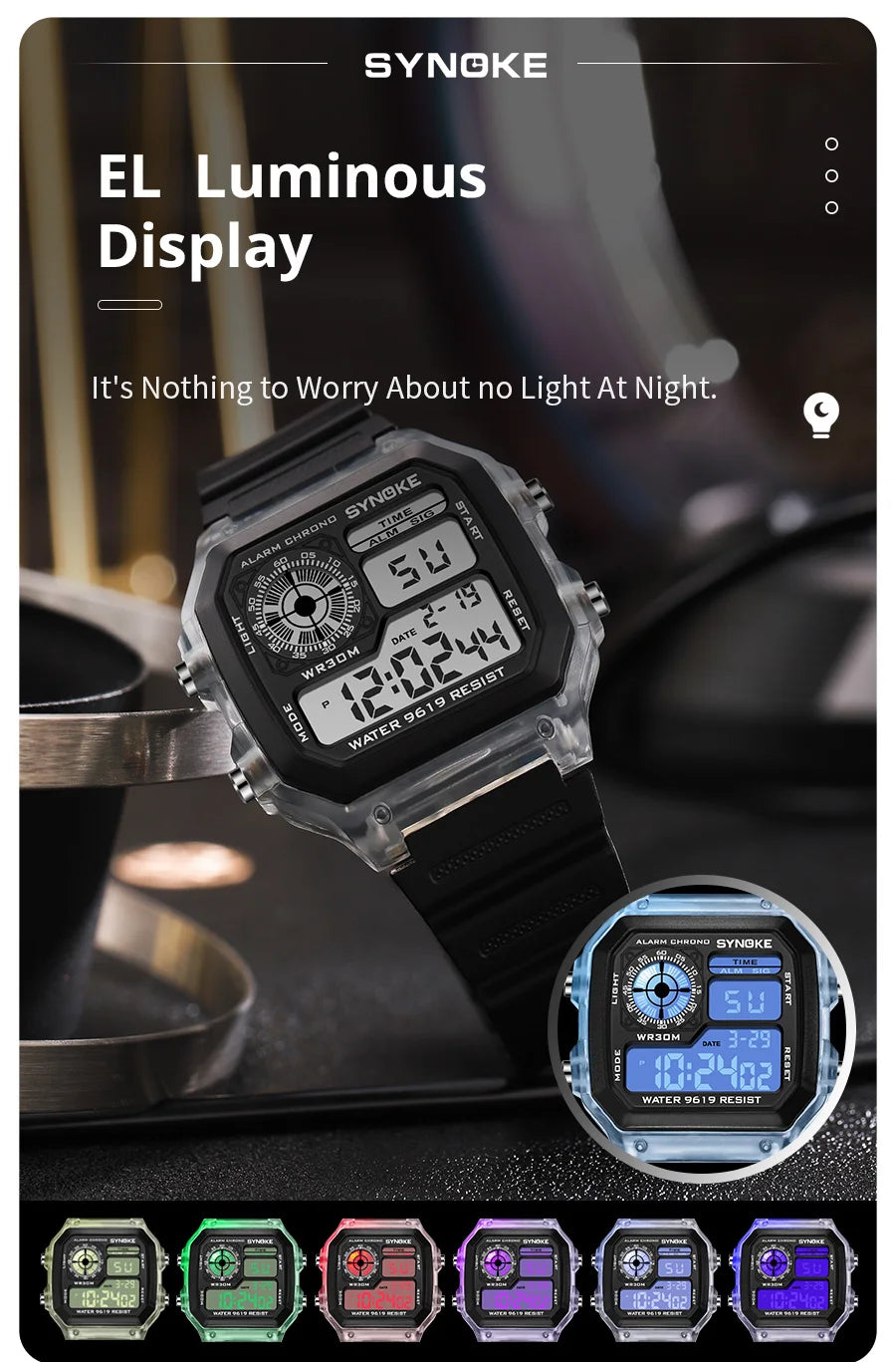 SYNOKE Dijital Spor Saat | 7 Renkli LED Işıklı, Suya Dayanıklı, Çok Fonksiyonlu Erkek Kadın Kol Saati | Öğrenci ve Outdoor Kullanım İçin