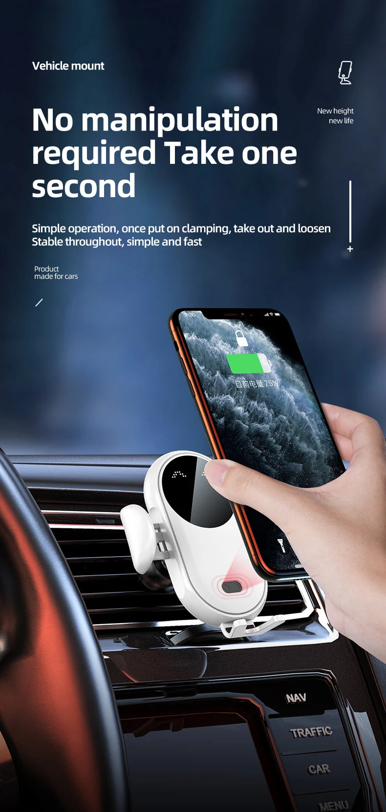 30W Akıllı Sensörlü Kablosuz Araç Şarj Cihazı | Hızlı Şarjlı Telefon Tutucu | iPhone, Samsung, Xiaomi, Huawei Uyumlu